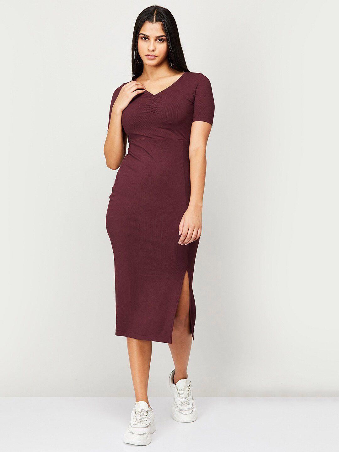 ginger by lifestyle v-neck ruched bodycon midi dress