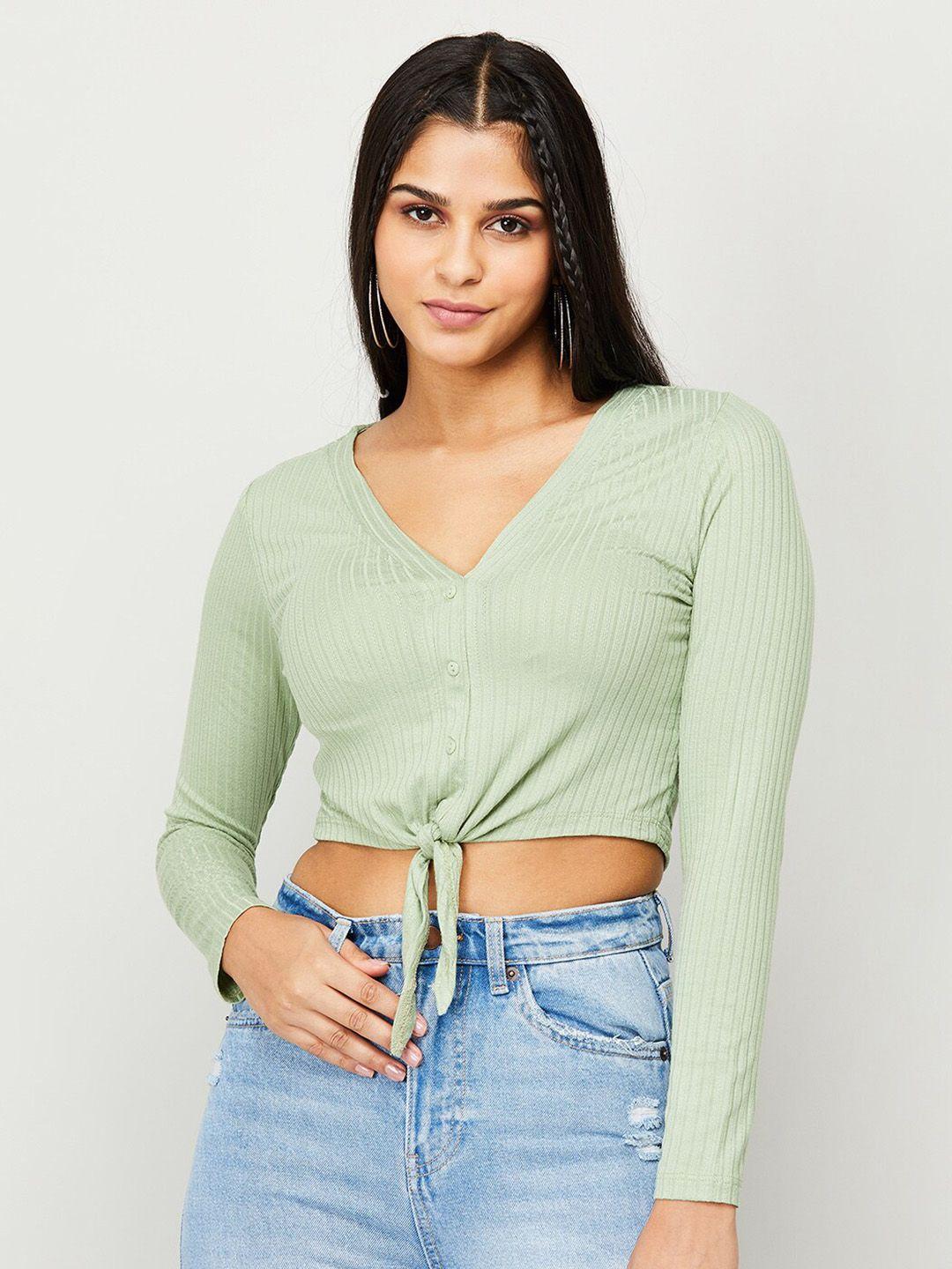 ginger by lifestyle v-neck waist tie-ups crop top