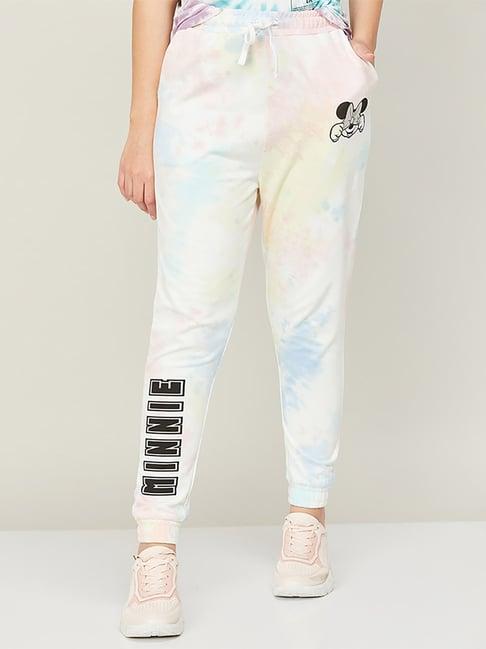 ginger by lifestyle white & pink cotton printed joggers