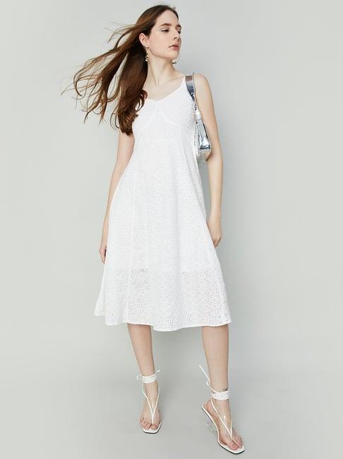 ginger by lifestyle white cotton embroidered a-line dress