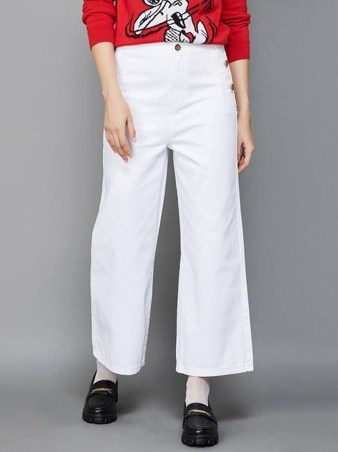 ginger by lifestyle white cotton mid rise jeans