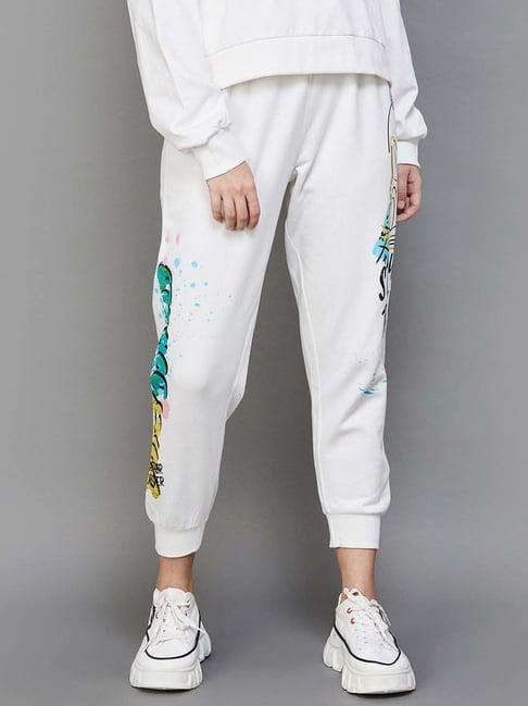 ginger by lifestyle white cotton printed joggers
