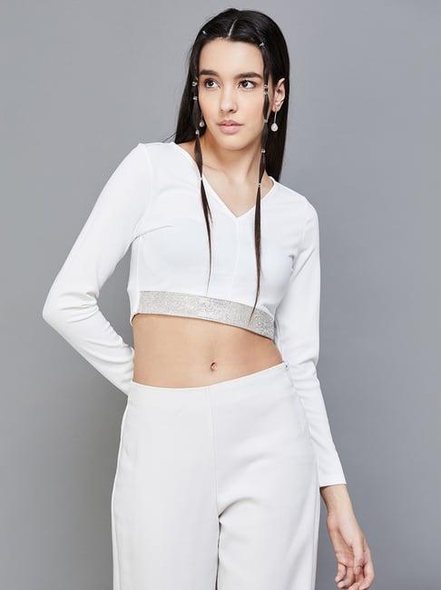 ginger by lifestyle white embellished crop top