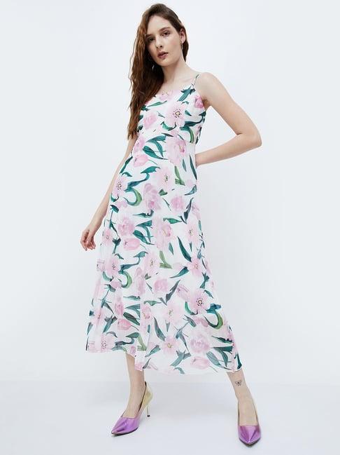 ginger by lifestyle white floral print a-line dress