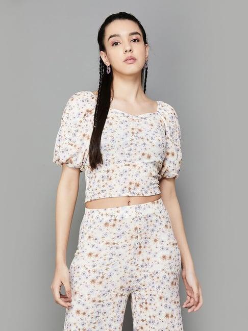 ginger by lifestyle white floral print crop top