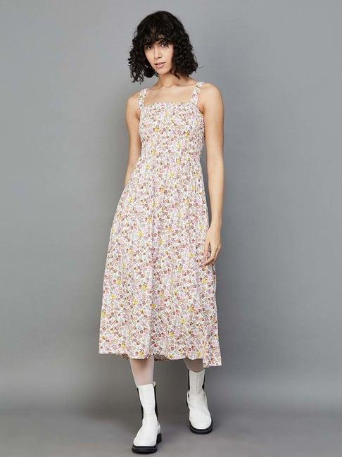 ginger by lifestyle white floral print princess panel dress