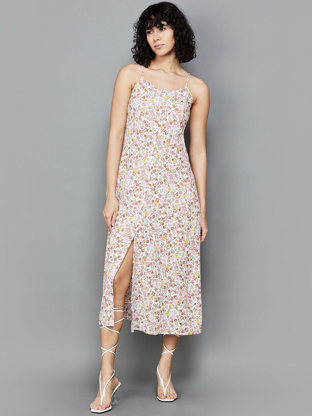 ginger by lifestyle white floral print shoulder straps a-line dress