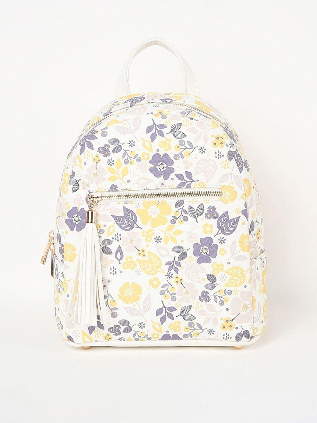 ginger by lifestyle white floral printed oversized bucket satchel with cut work