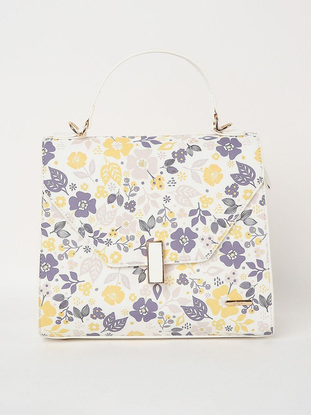 ginger by lifestyle white floral printed structured handheld bag
