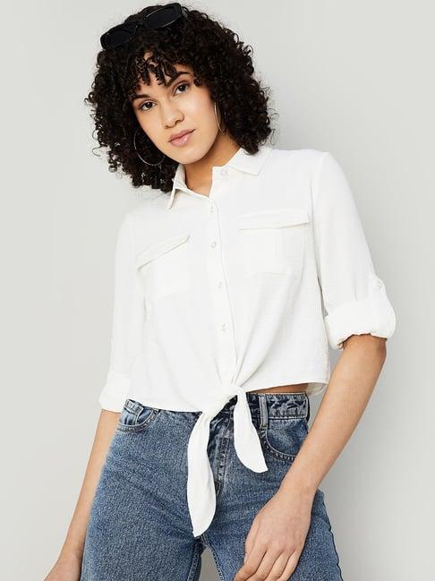 ginger by lifestyle white regular fit crop shirt
