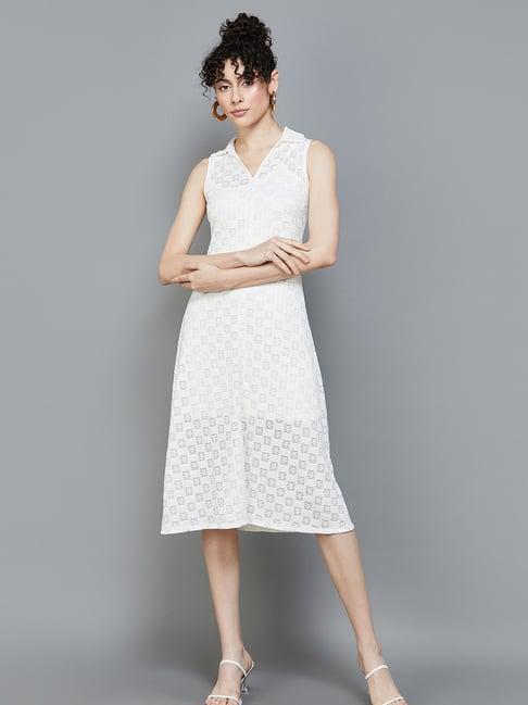 ginger by lifestyle white self pattern a-line dress