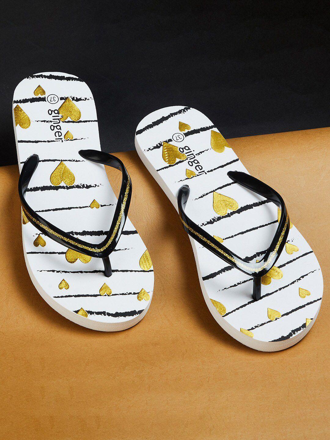 ginger by lifestyle women black & white printed rubber thong flip-flops