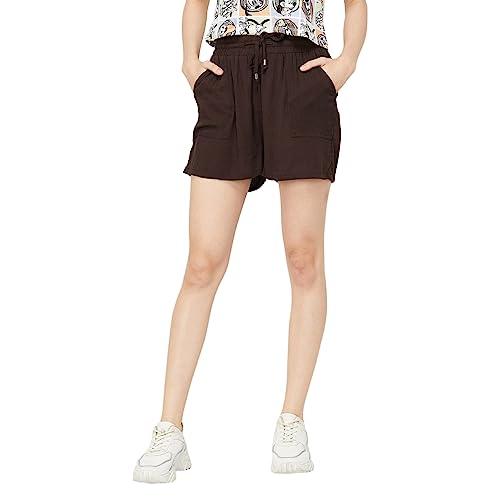 ginger by lifestyle women brown viscose rayon regular fit solid shorts_26