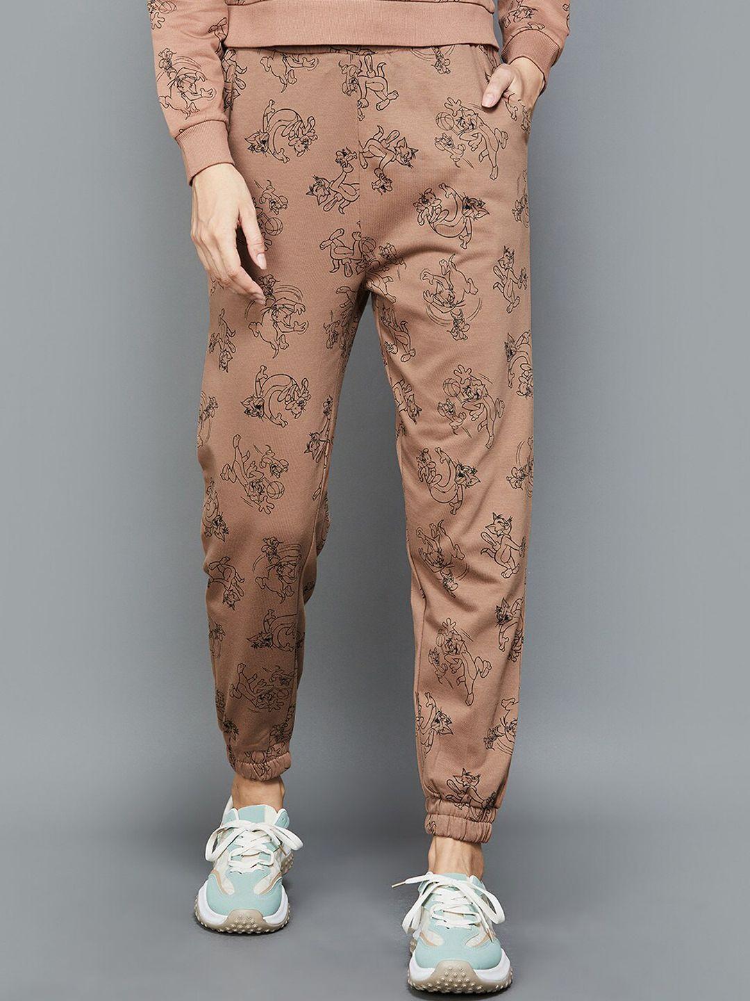 ginger by lifestyle women conversational printed pure cotton joggers