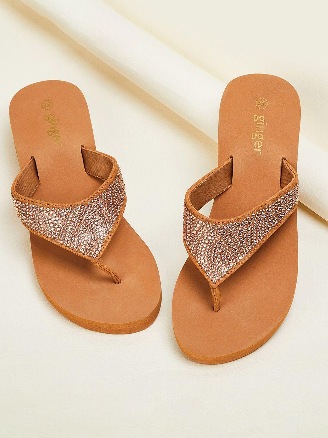 ginger by lifestyle women embellished rubber thong flip-flops