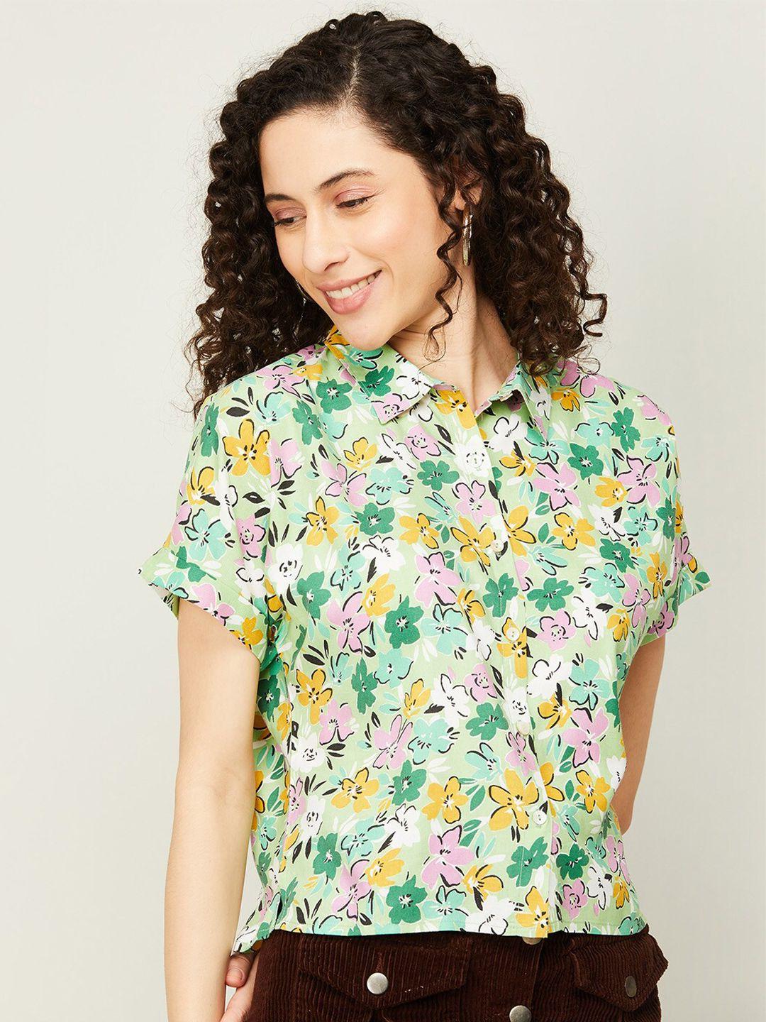 ginger by lifestyle women floral printed casual crop shirt