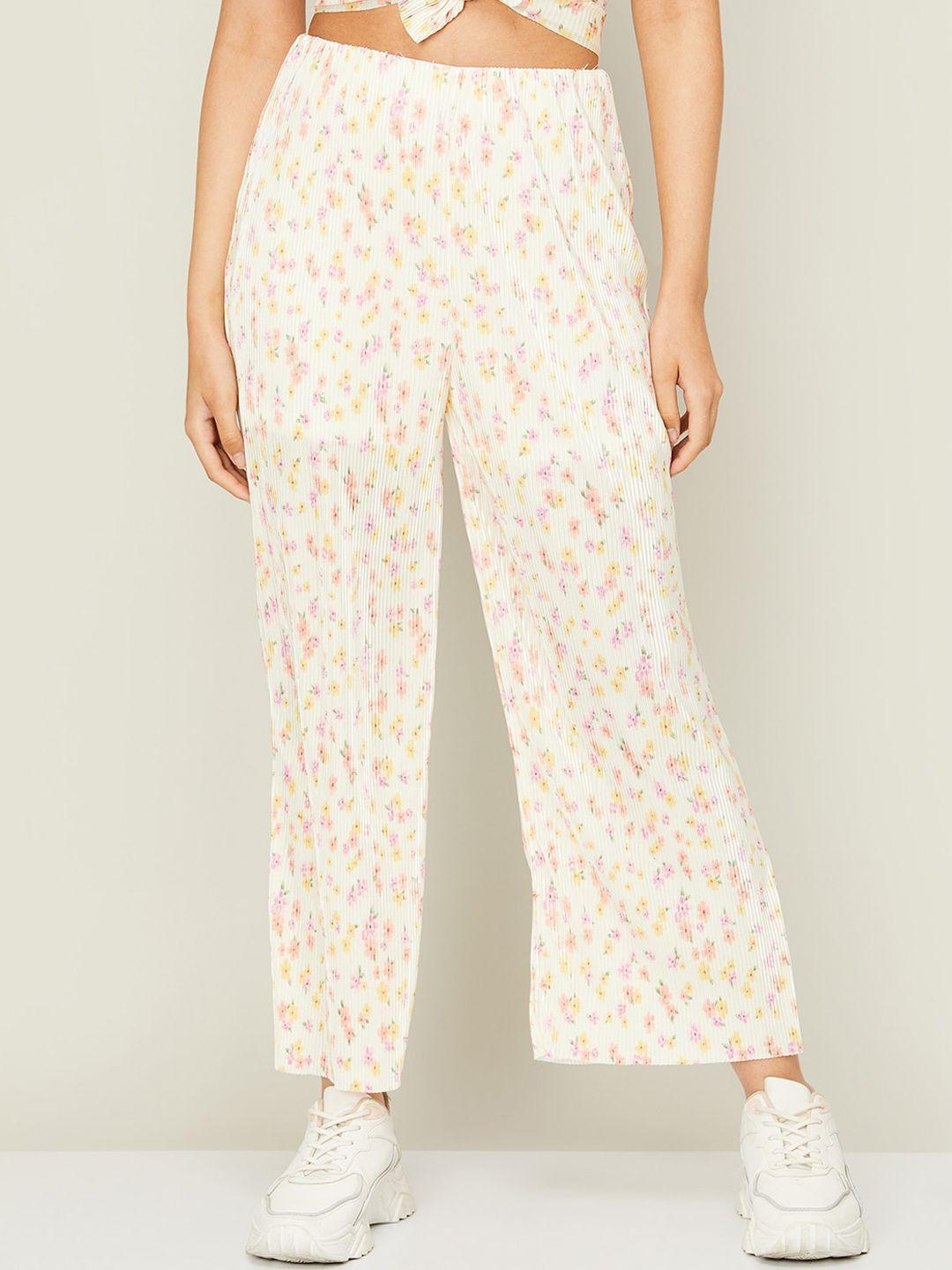 ginger by lifestyle women floral printed flat-front mid-rise trousers