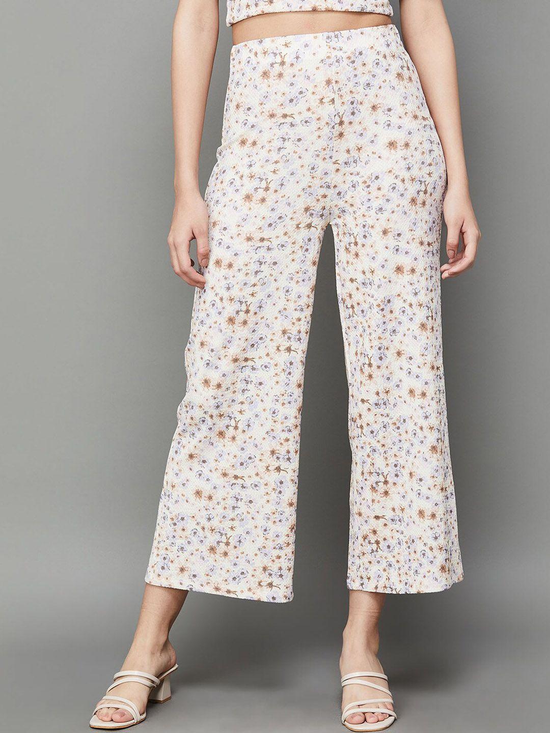 ginger by lifestyle women floral printed mid-rise cropped parallel trouser