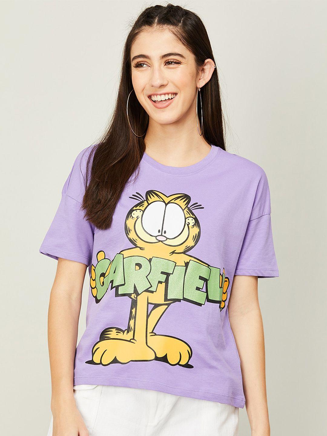 ginger by lifestyle women garfield printed cotton t-shirt