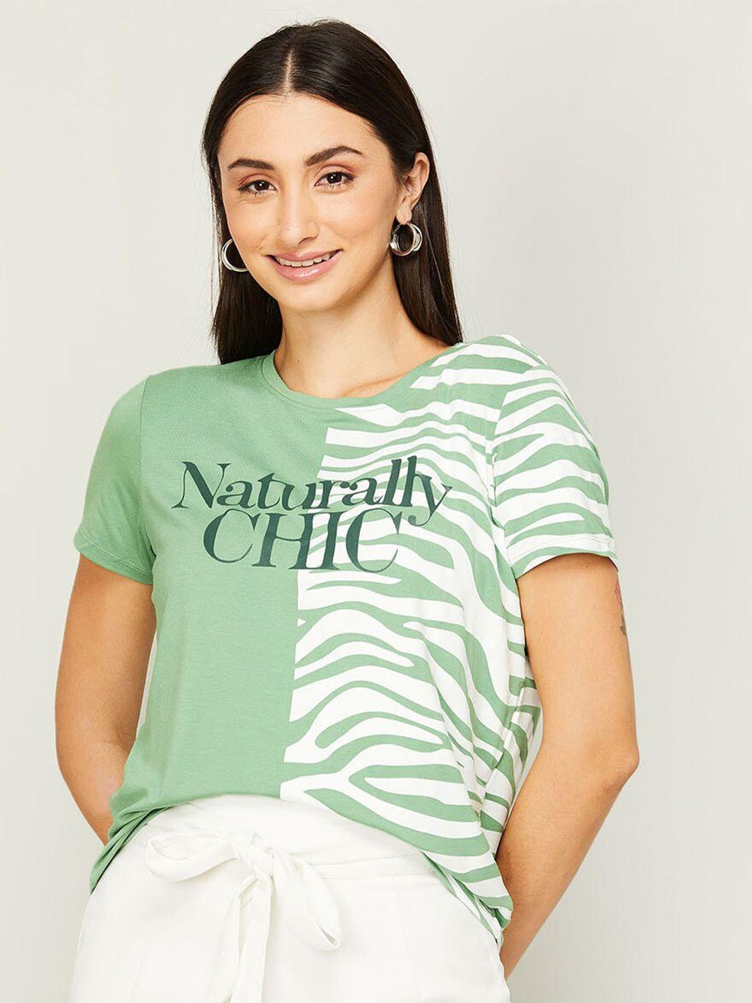 ginger by lifestyle women green printed t-shirt