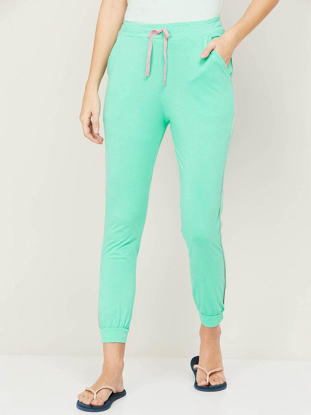ginger by lifestyle women green solid cotton lounge pants