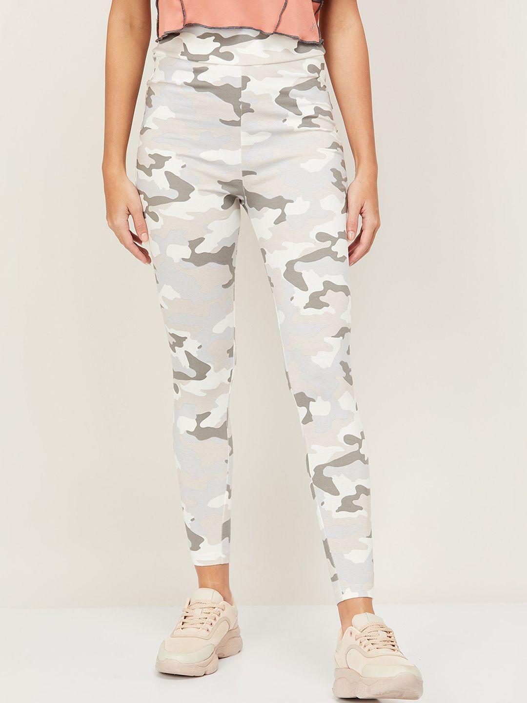 ginger by lifestyle women grey printed high-rise trousers