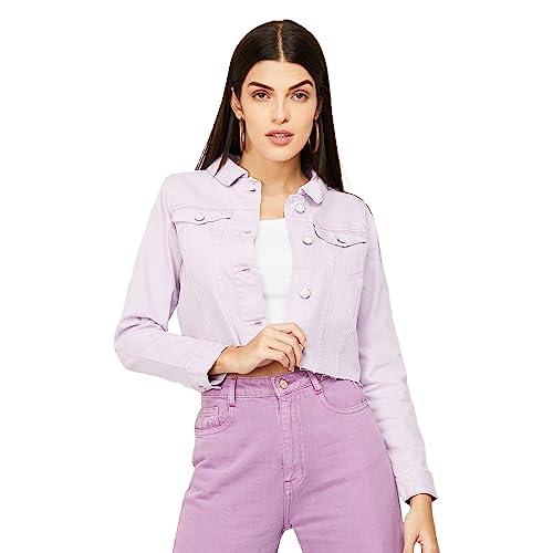 ginger by lifestyle women lilac cotton regular fit solid jacket_m
