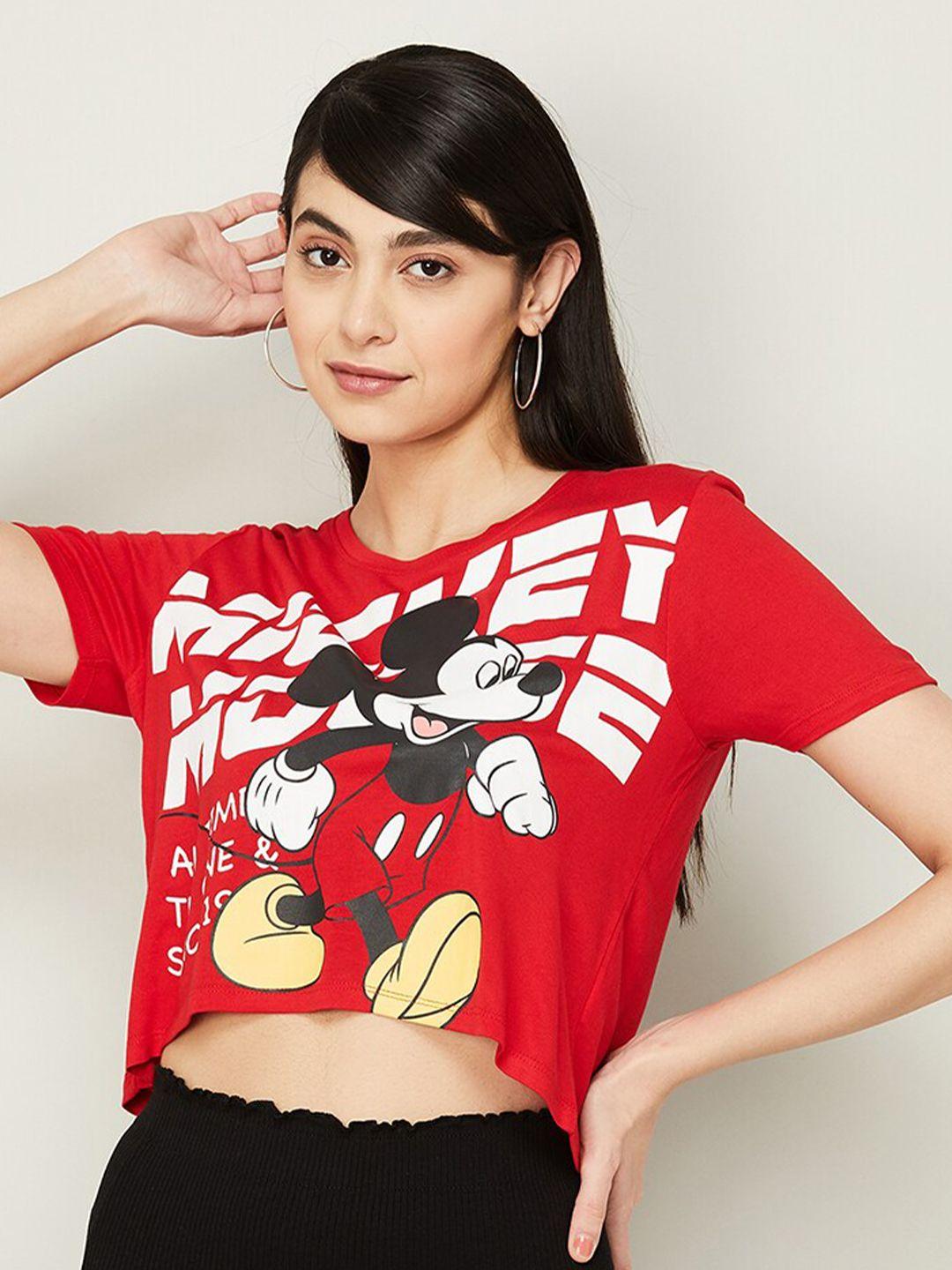 ginger by lifestyle women mickey mouse printed pure cotton t-shirt