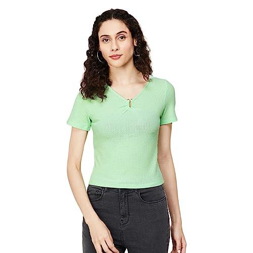 ginger by lifestyle women mint polyester regular fit solid top_xs