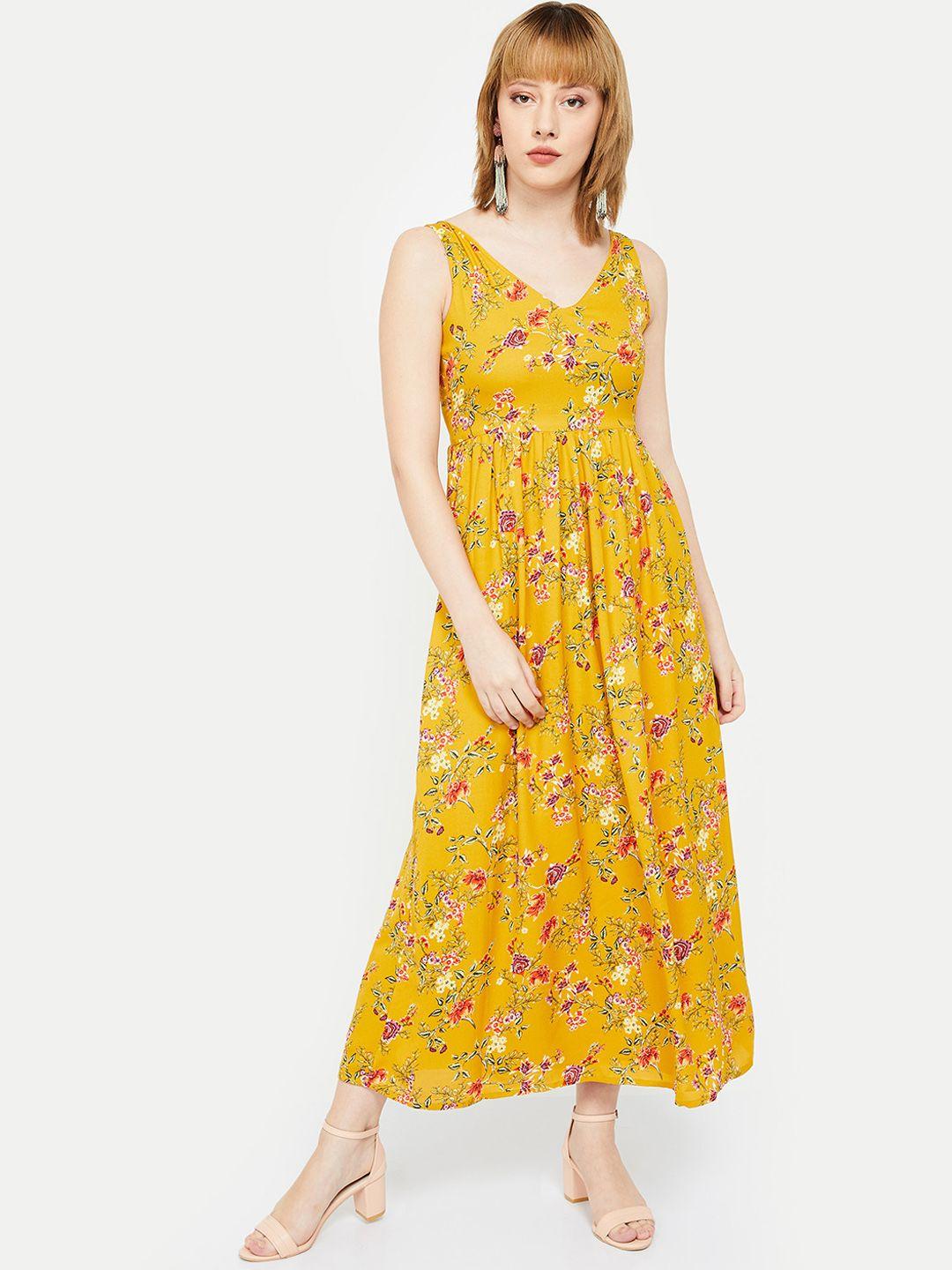 ginger by lifestyle women mustard printed fit and flare dress