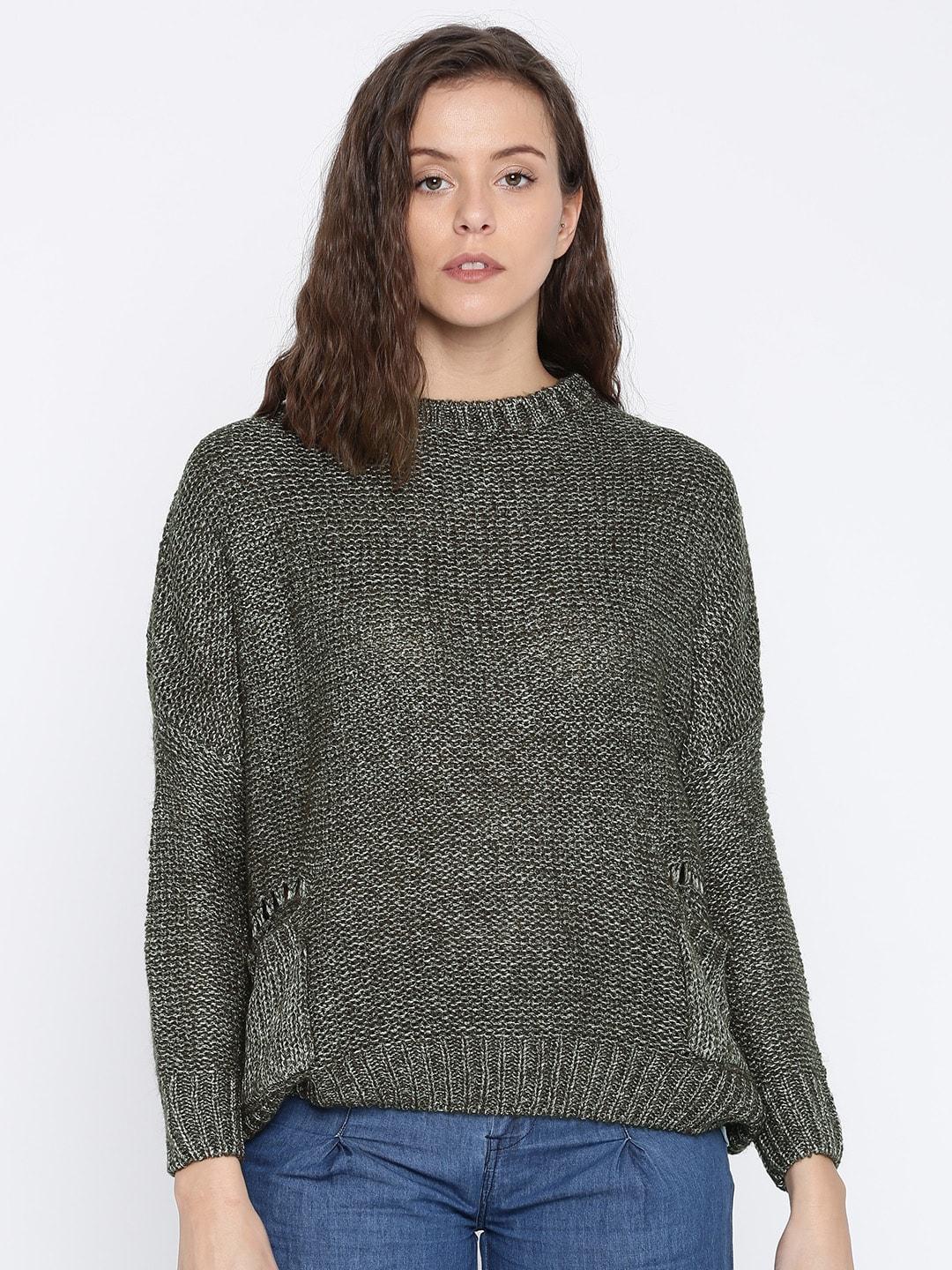 ginger by lifestyle women olive green solid pullover