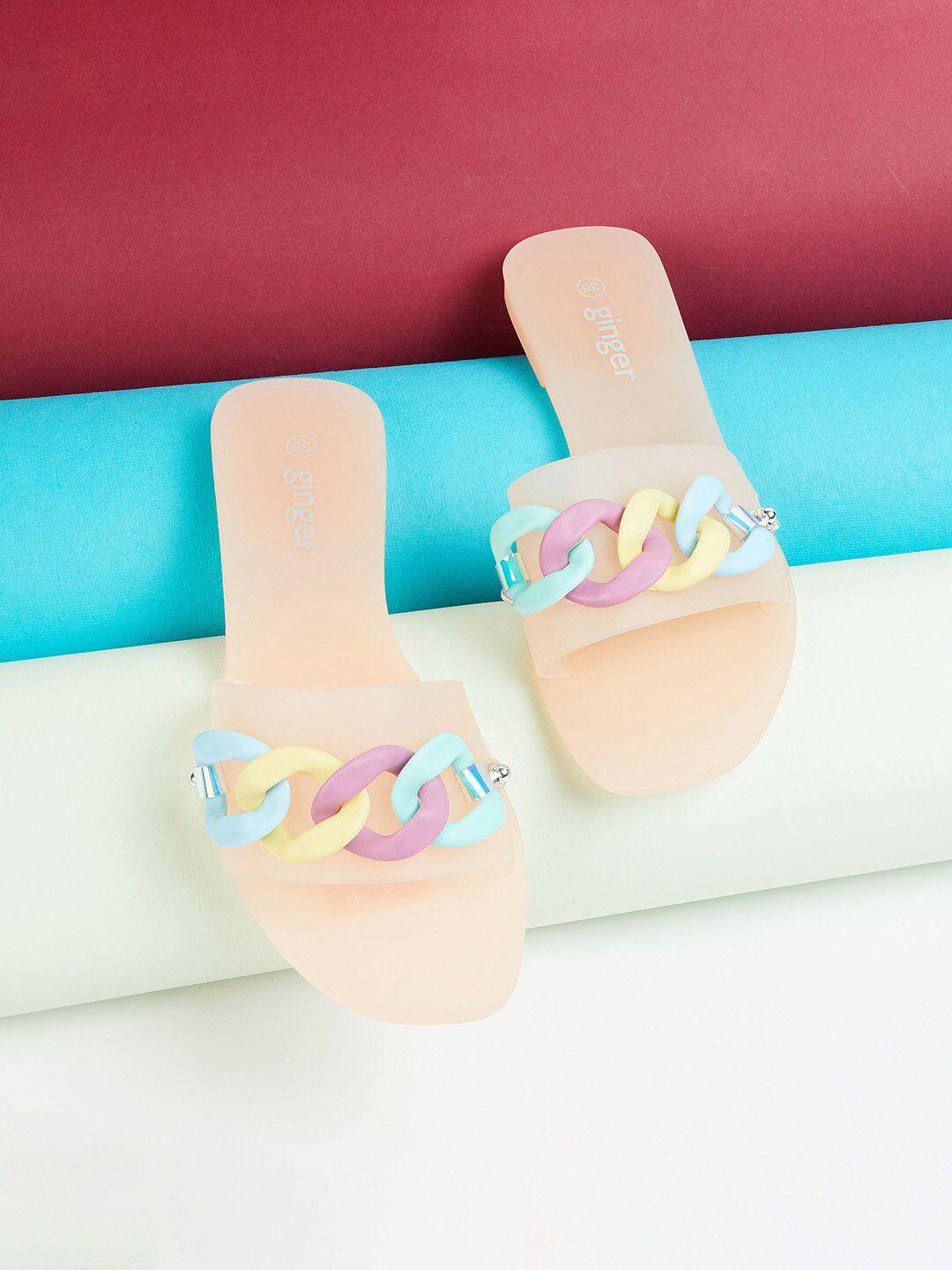 ginger by lifestyle women pink & blue embellished rubber sliders