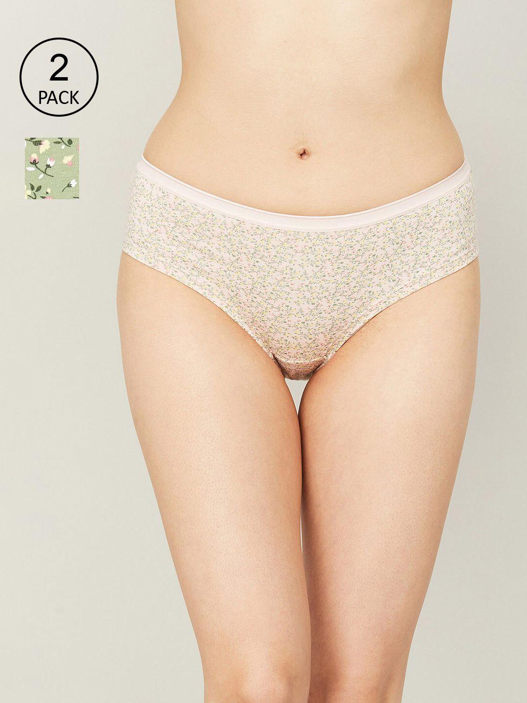 ginger by lifestyle women pink & green pack of 2 printed hipster briefs