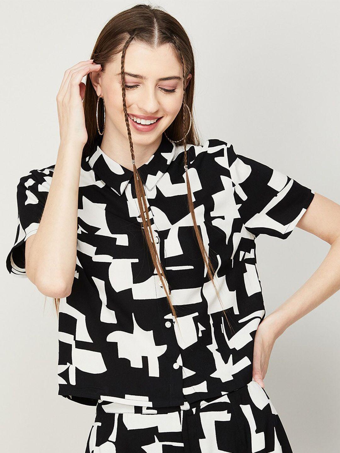 ginger by lifestyle women printed monochrome casual crop shirt