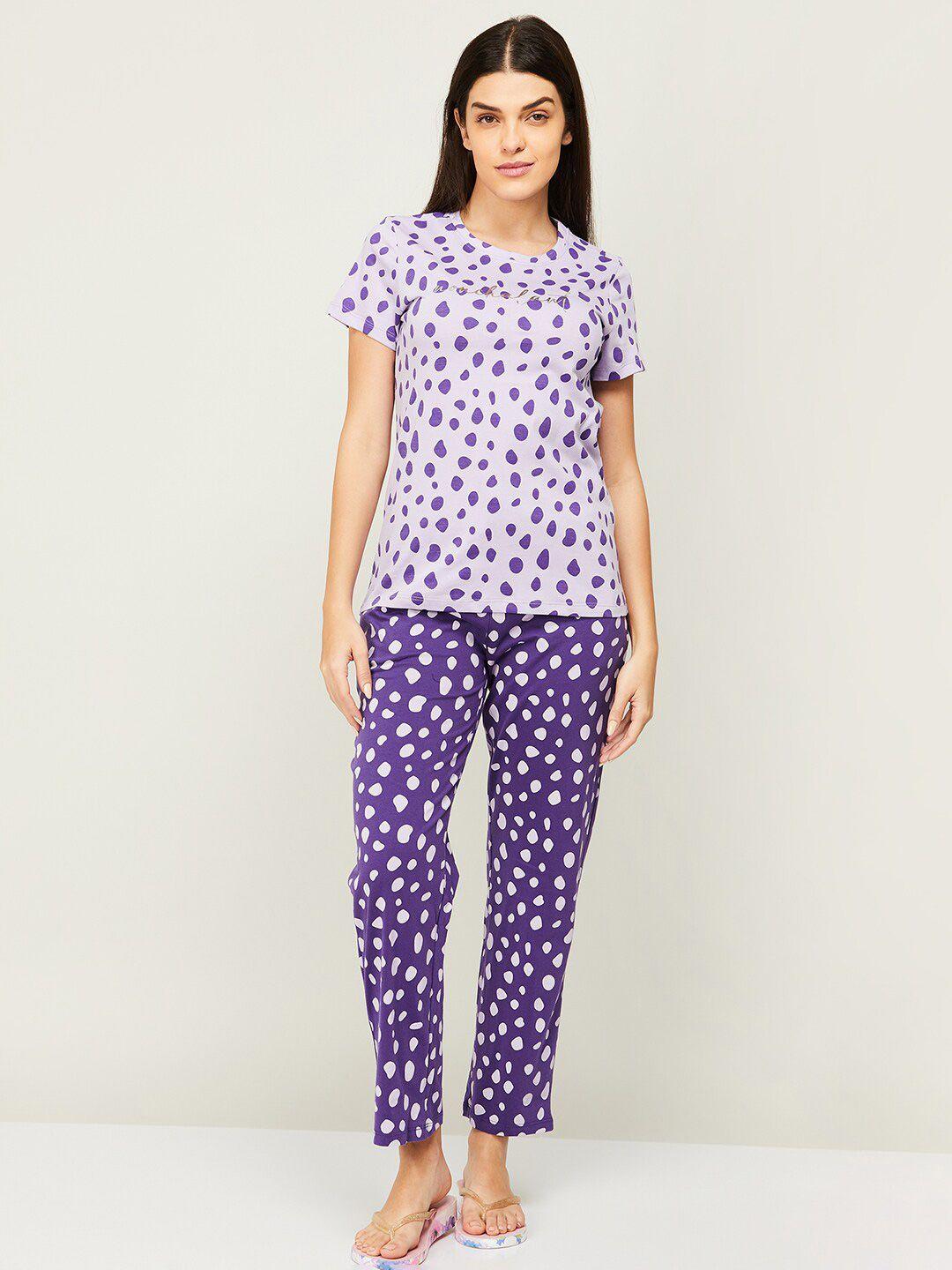 ginger by lifestyle women purple printed night suit