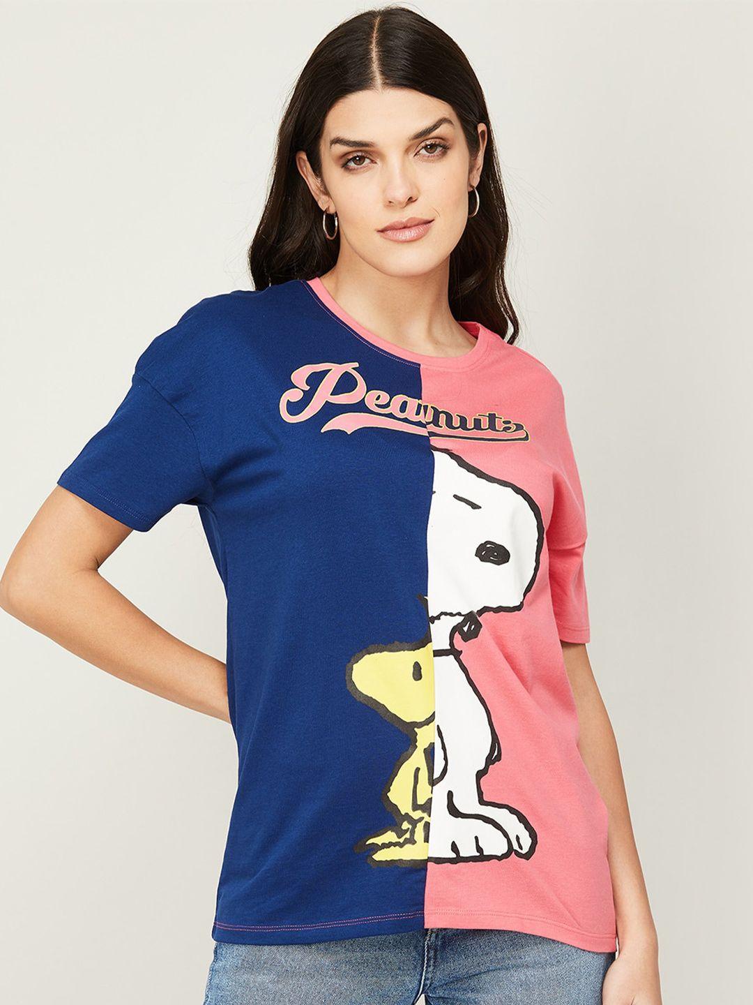 ginger by lifestyle women snoopy printed cotton t-shirt