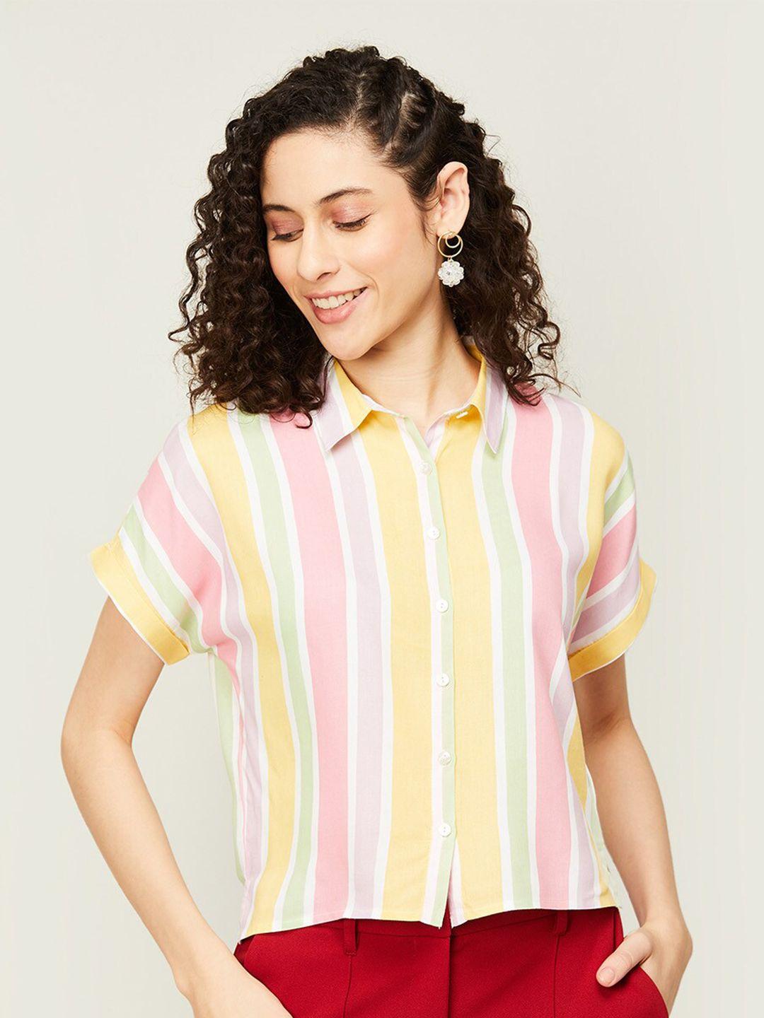 ginger by lifestyle women striped casual crop shirt