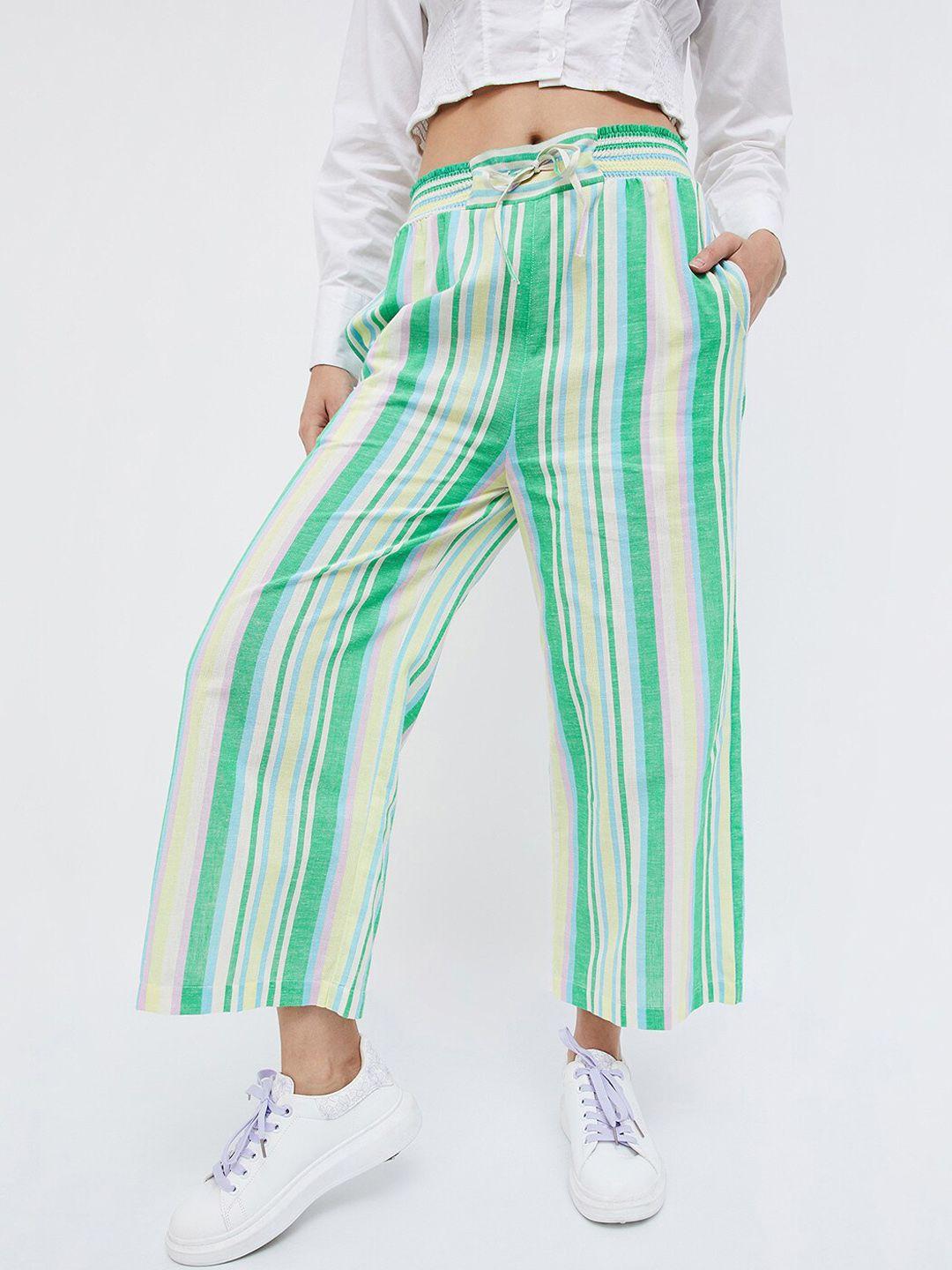 ginger by lifestyle women striped cotton pleated trousers