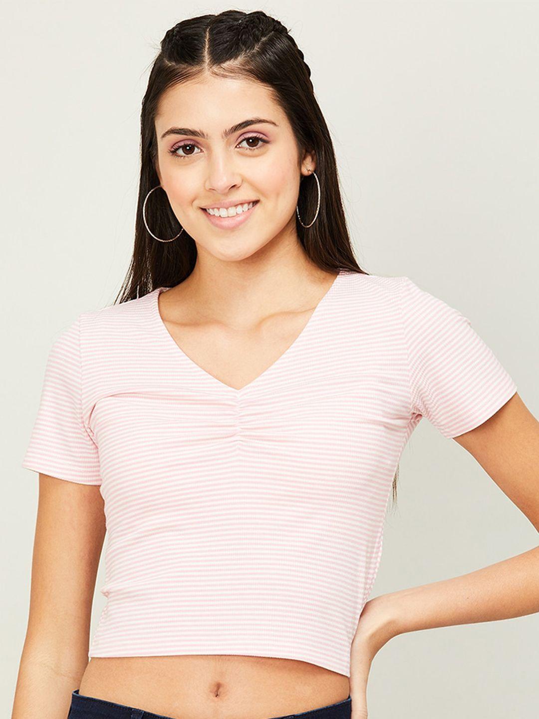 ginger by lifestyle women striped v-neck crop t-shirt