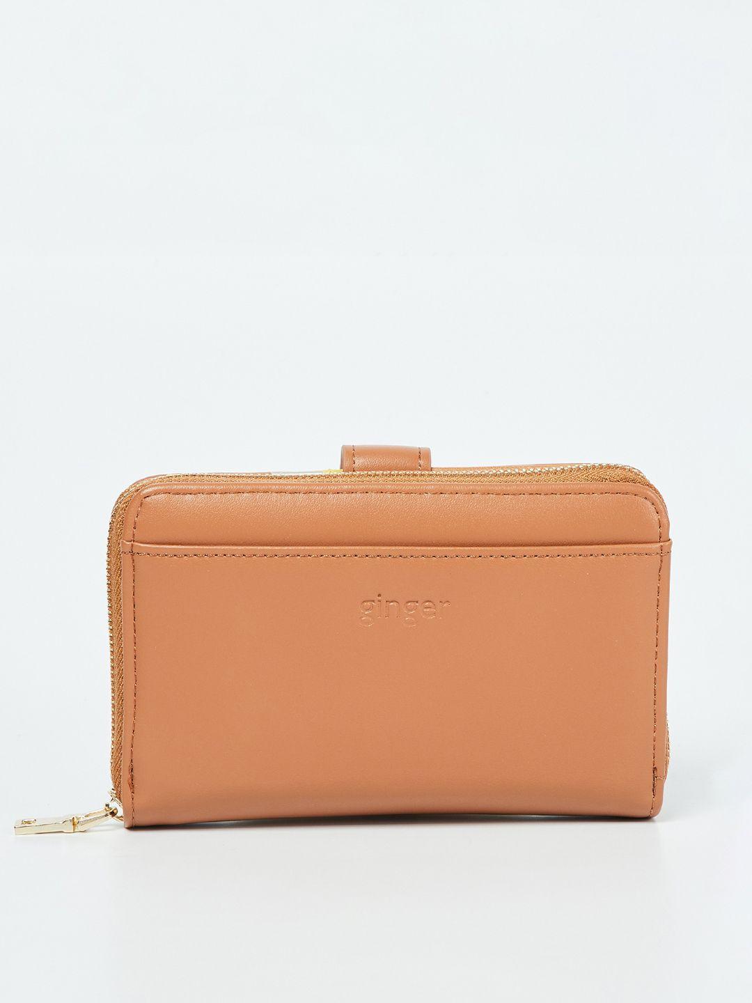 ginger by lifestyle women tan brown solid zip around wallet