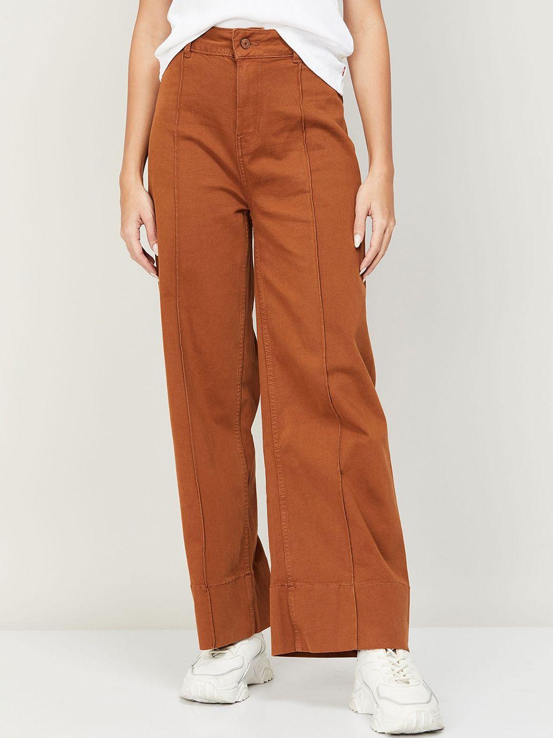 ginger by lifestyle women tan cotton wide leg jeans