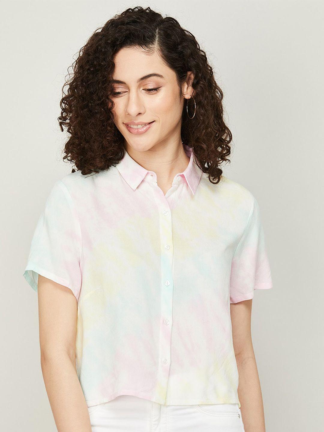 ginger by lifestyle women tie-dye casual crop shirt