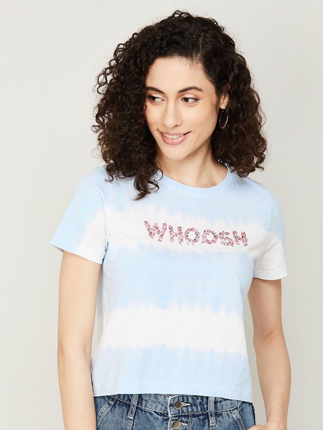 ginger by lifestyle women typography striped cotton t-shirt