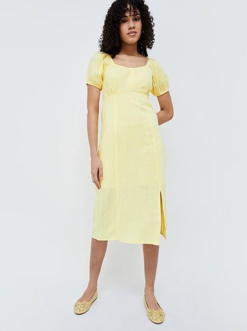 ginger by lifestyle yellow regular fit midi dress