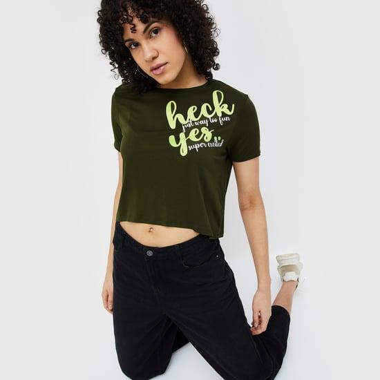 ginger women placement typographic printed cropped t-shirt