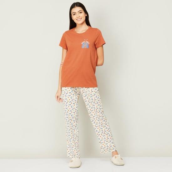 ginger women printed t-shirt with elasticated pajamas
