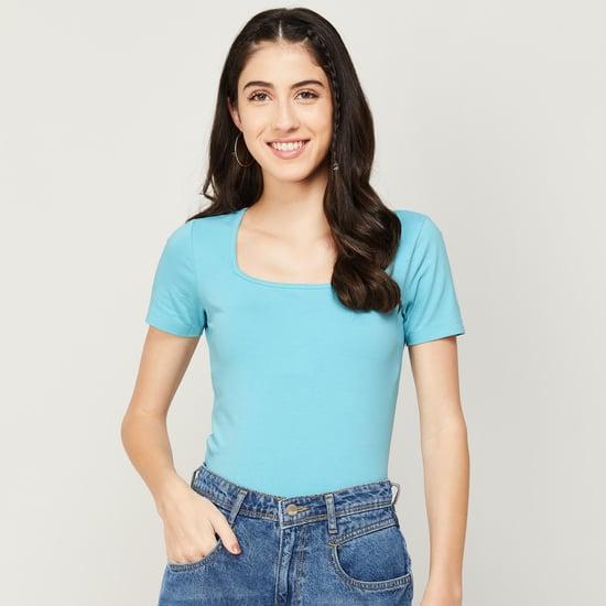 ginger women solid square neck casual top