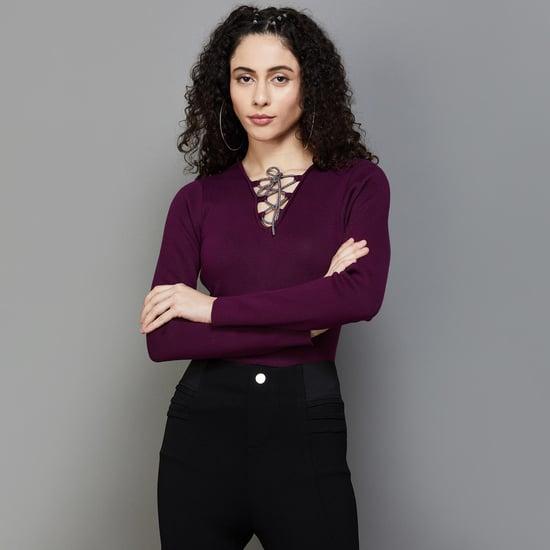 ginger women solid tie-up neck top