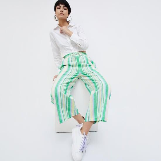 ginger women striped elasticated straight pants
