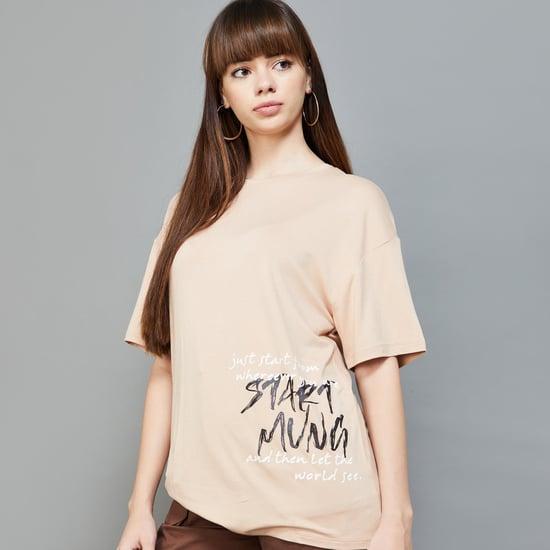 ginger women typography printed oversized t-shirt